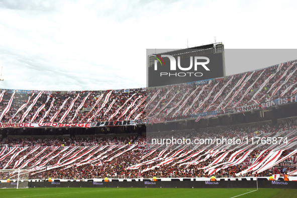 Fans of River Plate gather before the match between River Plate and Barracas Central at Estadio Mas Monumental, on November 9. 