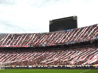 Fans of River Plate gather before the match between River Plate and Barracas Central at Estadio Mas Monumental, on November 9. (