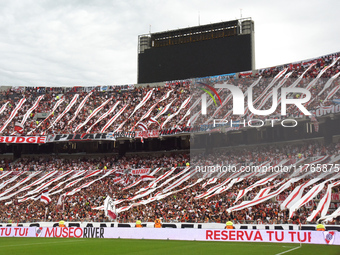 Fans of River Plate gather before the match between River Plate and Barracas Central at Estadio Mas Monumental, on November 9. (