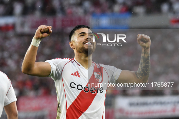 Paulo Diaz of River Plate celebrates his goal during the match between River Plate and Barracas Central at Estadio Mas Monumental, on Novemb...