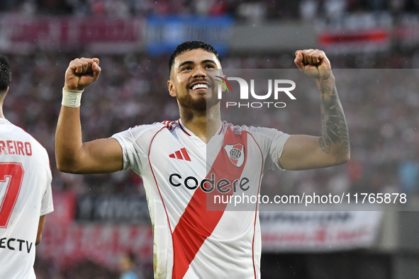 Paulo Diaz of River Plate celebrates his goal during the match between River Plate and Barracas Central at Estadio Mas Monumental, on Novemb...