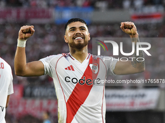 Paulo Diaz of River Plate celebrates his goal during the match between River Plate and Barracas Central at Estadio Mas Monumental, on Novemb...