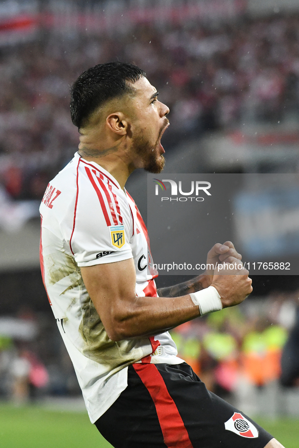 Paulo Diaz of River Plate celebrates his goal during the match between River Plate and Barracas Central at Estadio Mas Monumental, on Novemb...