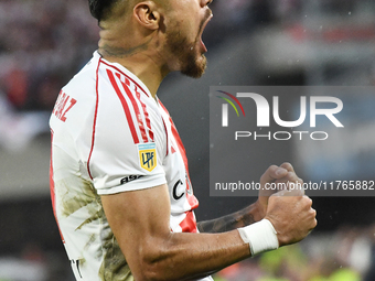 Paulo Diaz of River Plate celebrates his goal during the match between River Plate and Barracas Central at Estadio Mas Monumental, on Novemb...