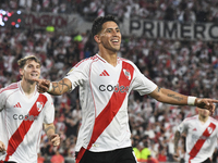 Maximiliano Meza of River Plate celebrates his goal during the match between River Plate and Barracas Central at Estadio Mas Monumental, on...