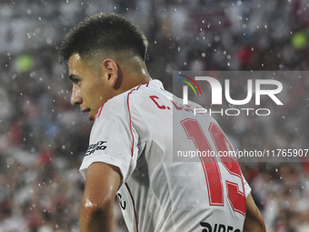 Claudio Echeverri of River Plate plays during the match between River Plate and Barracas Central at Estadio Mas Monumental, on November 9. (