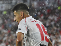 Claudio Echeverri of River Plate plays during the match between River Plate and Barracas Central at Estadio Mas Monumental, on November 9. (