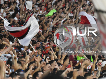 Fans of River Plate attend the match between River Plate and Barracas Central at Estadio Mas Monumental, on November 9. (