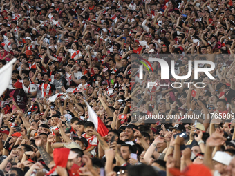 Fans of River Plate attend the match between River Plate and Barracas Central at Estadio Mas Monumental, on November 9. (