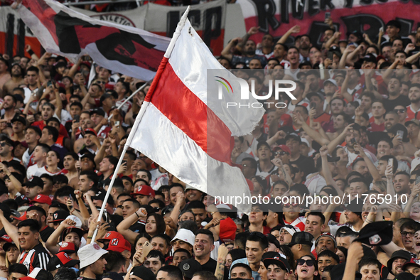 Fans of River Plate attend the match between River Plate and Barracas Central at Estadio Mas Monumental, on November 9. 