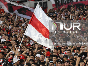 Fans of River Plate attend the match between River Plate and Barracas Central at Estadio Mas Monumental, on November 9. (