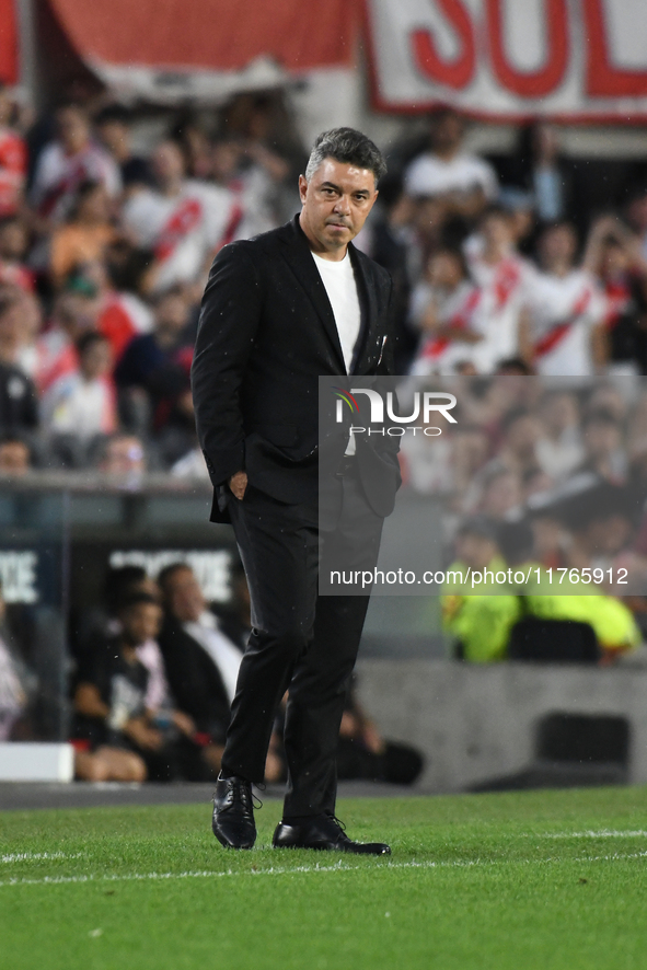 Marcelo Gallardo, head coach of River Plate, is present during the match between River Plate and Barracas Central at Estadio Mas Monumental,...