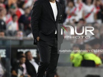 Marcelo Gallardo, head coach of River Plate, is present during the match between River Plate and Barracas Central at Estadio Mas Monumental,...