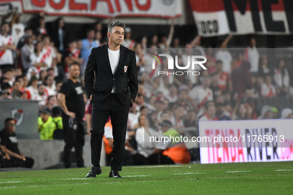 Marcelo Gallardo, head coach of River Plate, is present during the match between River Plate and Barracas Central at Estadio Mas Monumental,...