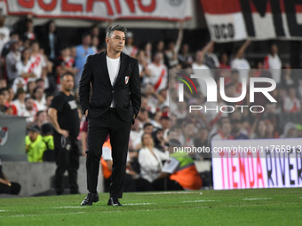 Marcelo Gallardo, head coach of River Plate, is present during the match between River Plate and Barracas Central at Estadio Mas Monumental,...