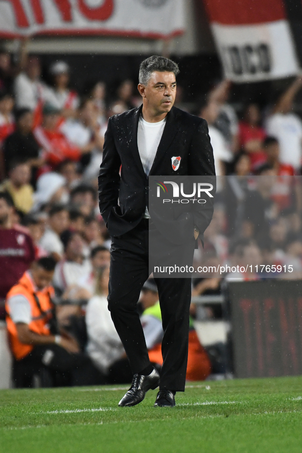 Marcelo Gallardo, head coach of River Plate, is present during the match between River Plate and Barracas Central at Estadio Mas Monumental,...