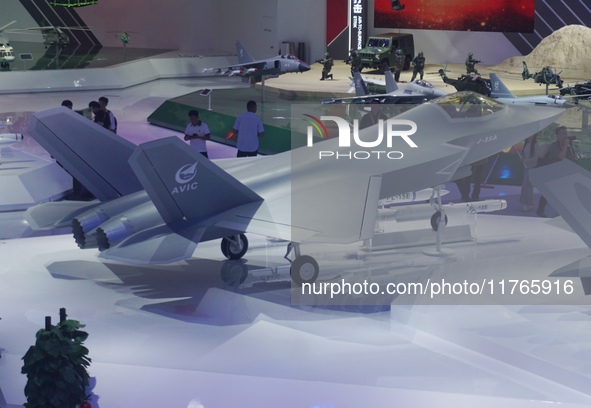 A model of the J-35A stealth fighter jet is pictured at the Zhuhai Air Show Center in Zhuhai, China, on November 10, 2024. 