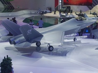 A model of the J-35A stealth fighter jet is pictured at the Zhuhai Air Show Center in Zhuhai, China, on November 10, 2024. (