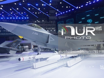 A model of the J-35A stealth fighter jet is pictured at the Zhuhai Air Show Center in Zhuhai, China, on November 10, 2024. (