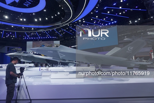 A model of the J-35A stealth fighter jet is pictured at the Zhuhai Air Show Center in Zhuhai, China, on November 10, 2024. 