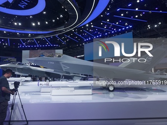 A model of the J-35A stealth fighter jet is pictured at the Zhuhai Air Show Center in Zhuhai, China, on November 10, 2024. (