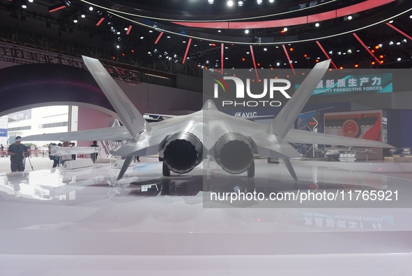 A model of the J-35A stealth fighter jet is pictured at the Zhuhai Air Show Center in Zhuhai, China, on November 10, 2024. 