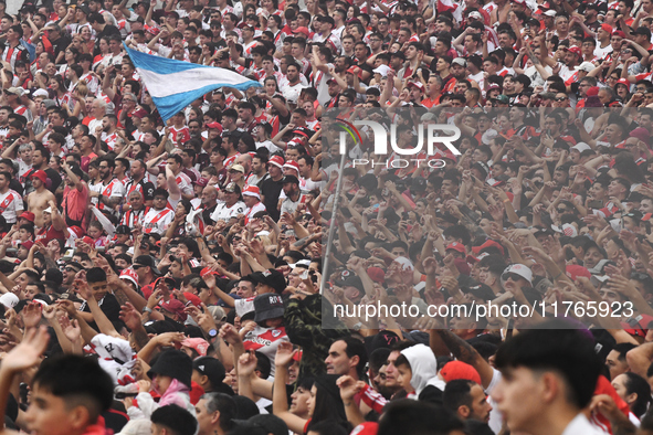 Fans of River Plate gather before the match between River Plate and Barracas Central at Estadio Mas Monumental, on November 9. 