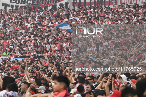 Fans of River Plate gather before the match between River Plate and Barracas Central at Estadio Mas Monumental, on November 9. 