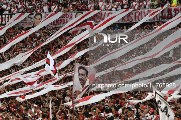 Fans of River Plate gather before the match between River Plate and Barracas Central at Estadio Mas Monumental, on November 9. 