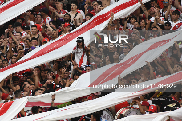 Fans of River Plate gather before the match between River Plate and Barracas Central at Estadio Mas Monumental, on November 9. 