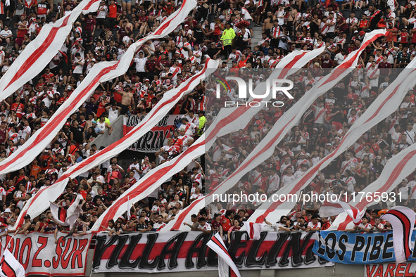 Fans of River Plate gather before the match between River Plate and Barracas Central at Estadio Mas Monumental, on November 9. 