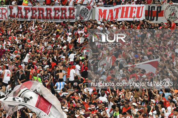 Fans of River Plate gather before the match between River Plate and Barracas Central at Estadio Mas Monumental, on November 9. 