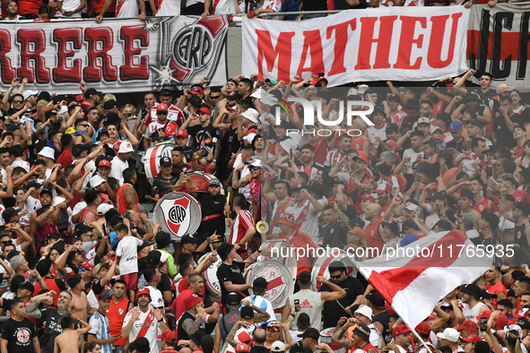 Fans of River Plate gather before the match between River Plate and Barracas Central at Estadio Mas Monumental, on November 9. 