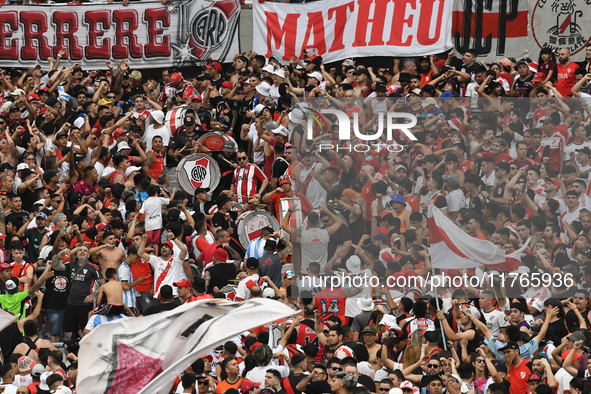 Fans of River Plate gather before the match between River Plate and Barracas Central at Estadio Mas Monumental, on November 9. 