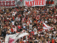 Fans of River Plate gather before the match between River Plate and Barracas Central at Estadio Mas Monumental, on November 9. (