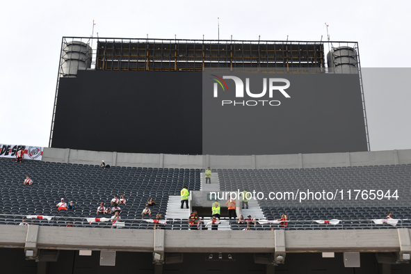 The new LED screen of Estadio Mas Monumental is under construction before the match between River Plate and Barracas Central in Buenos Aires...