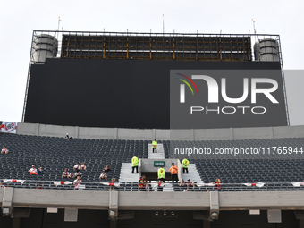 The new LED screen of Estadio Mas Monumental is under construction before the match between River Plate and Barracas Central in Buenos Aires...