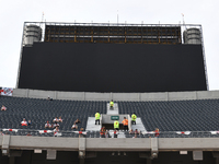 The new LED screen of Estadio Mas Monumental is under construction before the match between River Plate and Barracas Central in Buenos Aires...