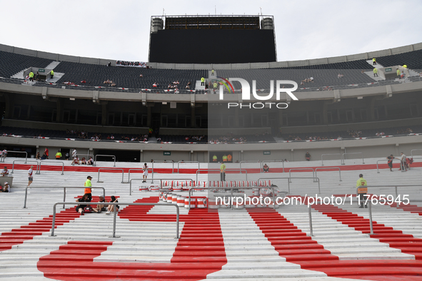 Fans of River Plate gather before the match between River Plate and Barracas Central at Estadio Mas Monumental, on November 9. 