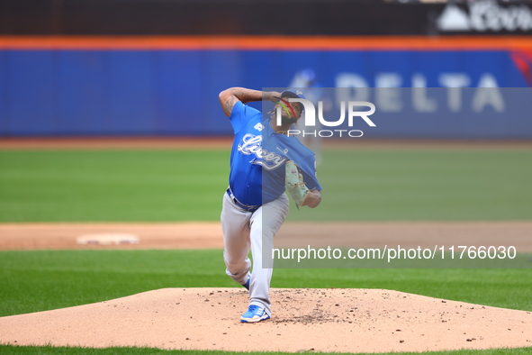 Los Tigres del Licey starting pitcher Lisalverto Bonilla #66 throws during the first inning of a baseball game against Las Aguilas Cibaenas...