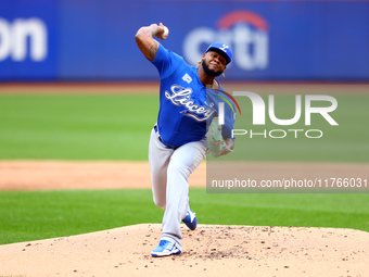 Los Tigres del Licey starting pitcher Lisalverto Bonilla #66 throws during the first inning of a baseball game against Las Aguilas Cibaenas...