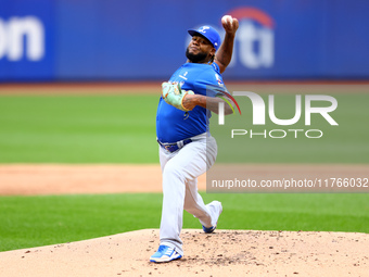 Los Tigres del Licey starting pitcher Lisalverto Bonilla #66 throws during the first inning of a baseball game against Las Aguilas Cibaenas...