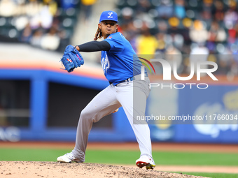 Los Tigres del Licey pitcher Felix Cepeda #79 throws during the sixth inning of a baseball game against Las Aguilas Cibaenas at Citi Field i...