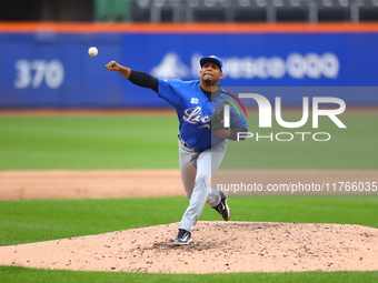 Los Tigres del Licey pitcher Carlos Contreras #69 throws during the third inning of a baseball game against Las Aguilas Cibaenas at Citi Fie...