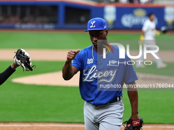 Los Tigres del Licey pitcher Miguel Diaz #88 comes off the field during the seventh inning of a baseball game against Las Aguilas Cibaenas a...