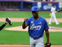 Los Tigres del Licey pitcher Miguel Diaz #88 comes off the field during the seventh inning of a baseball game against Las Aguilas Cibaenas a...