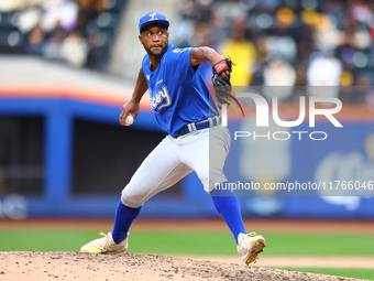 Los Tigres del Licey pitcher Miguel Diaz #88 throws during the sixth inning of a baseball game against Las Aguilas Cibaenas at Citi Field in...