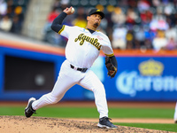 Las Aguilas Cibaenas pitcher Keone Kela #26 throws during the sixth inning of a baseball game against Los Tigres del Licey at Citi Field in...