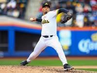 Las Aguilas Cibaenas pitcher Keone Kela #26 throws during the sixth inning of a baseball game against Los Tigres del Licey at Citi Field in...