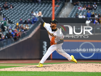 Las Aguilas Cibaenas pitcher Dinelson Lamet #71 throws during the third inning of a baseball game against Los Tigres del Licey at Citi Field...